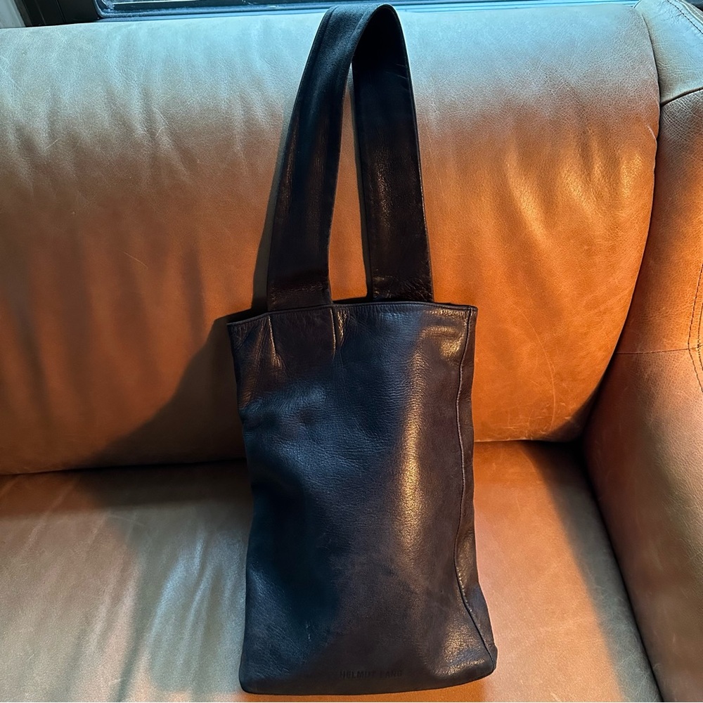 Vintage Helmut Lang Archive black leather asymmetrical one strap bag - Picture 4 of 11